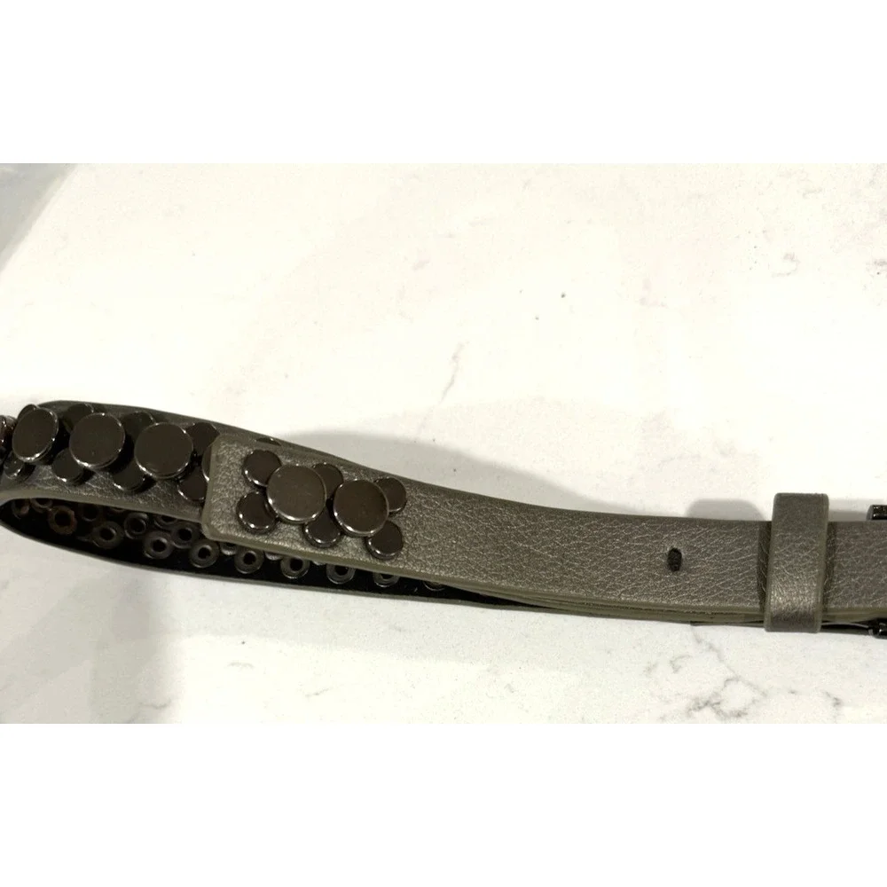 Calvin Klein Womens Gray Leather Belt Round Silver (Gunmetal tone) Studs